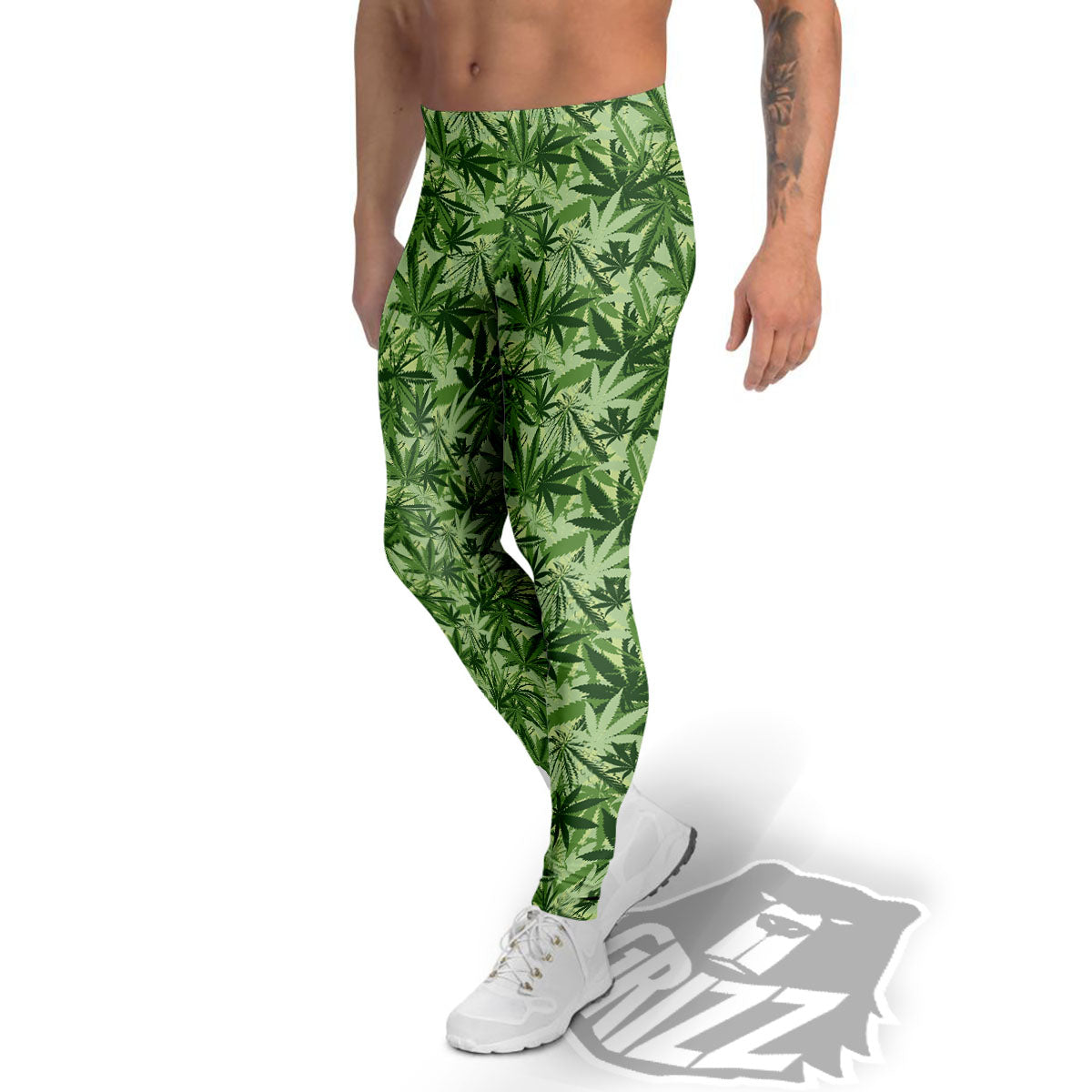 Hemp Leaf Print Pattern Men's Leggings-grizzshop