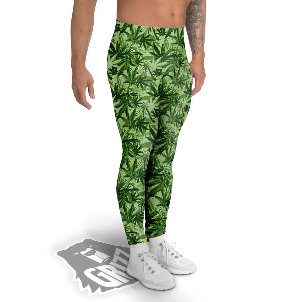 Hemp Leaf Print Pattern Men's Leggings-grizzshop