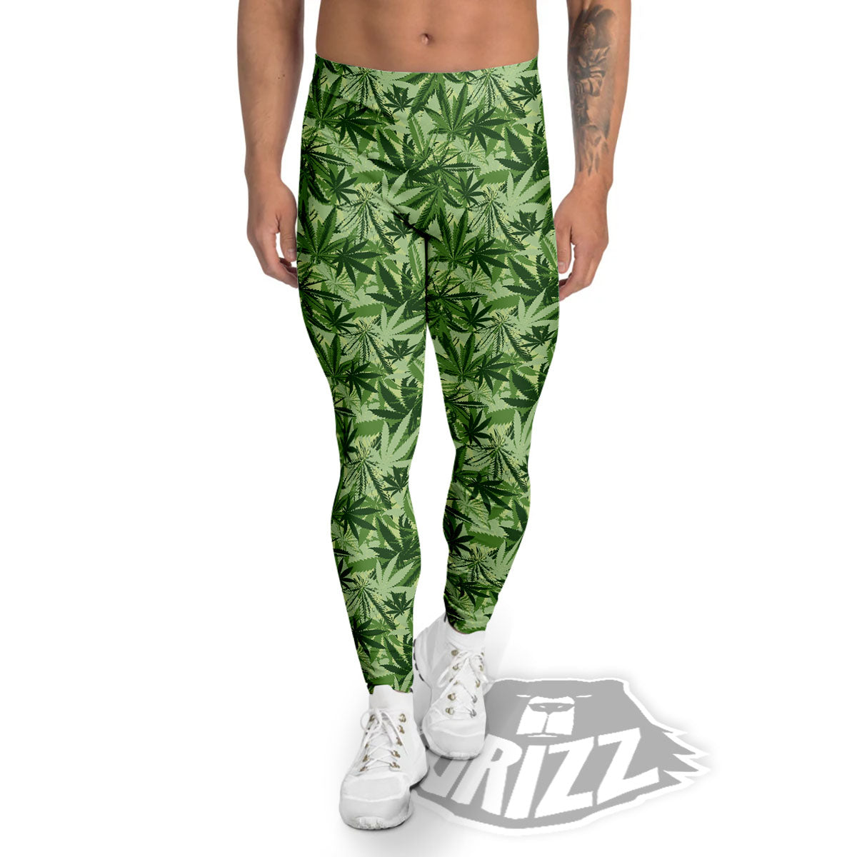 Hemp Leaf Print Pattern Men's Leggings-grizzshop