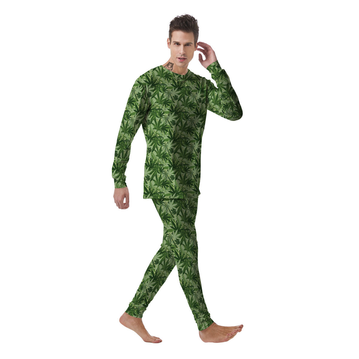 Hemp Leaf Print Pattern Men's Pajamas-grizzshop