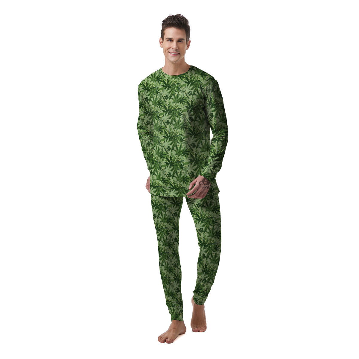 Hemp Leaf Print Pattern Men's Pajamas-grizzshop