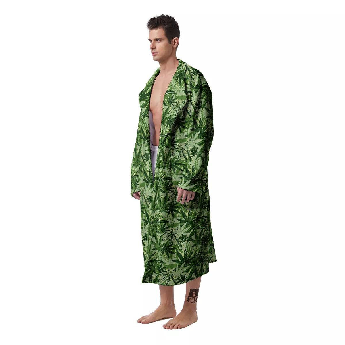 Hemp Leaf Print Pattern Men's Robe-grizzshop