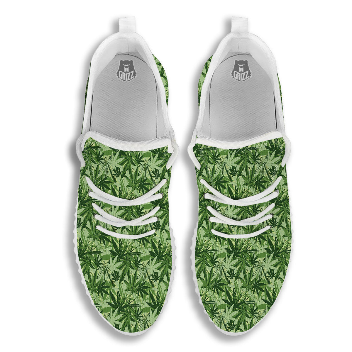 Hemp Leaf Print Pattern White Walking Shoes-grizzshop