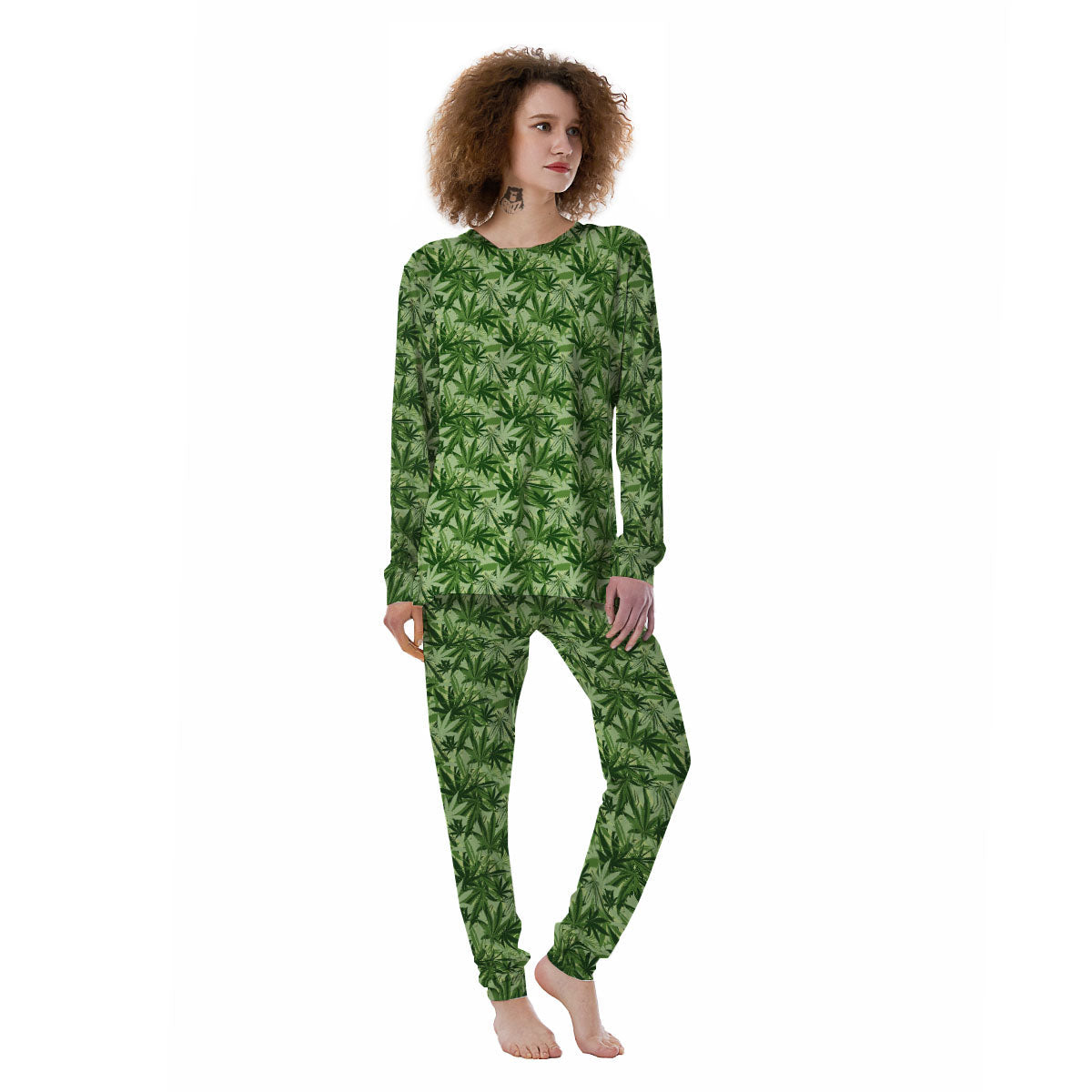 Hemp Leaf Print Pattern Women's Pajamas-grizzshop