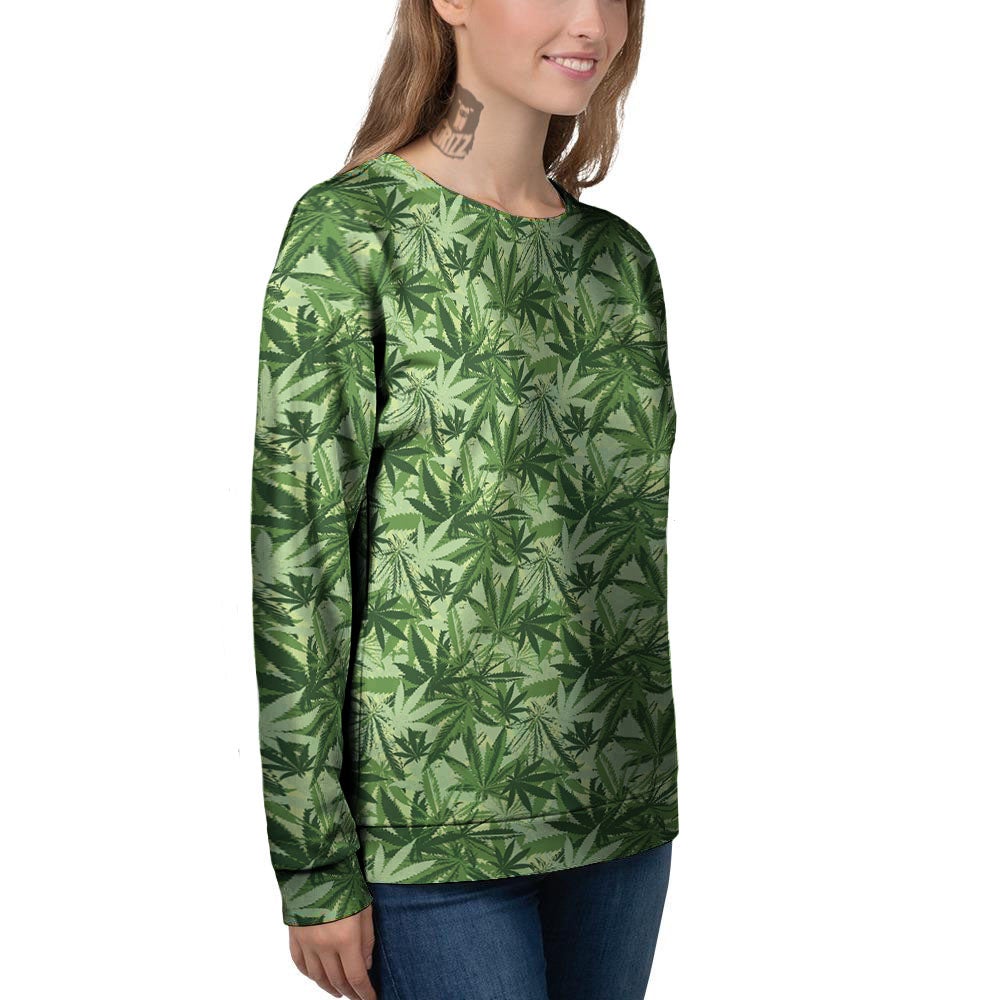 Hemp Leaf Print Pattern Women's Sweatshirt-grizzshop
