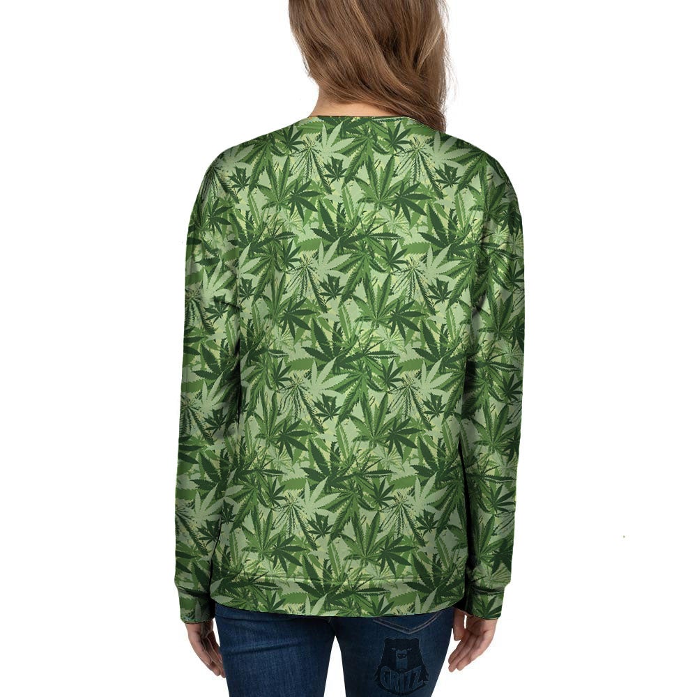 Hemp Leaf Print Pattern Women's Sweatshirt-grizzshop