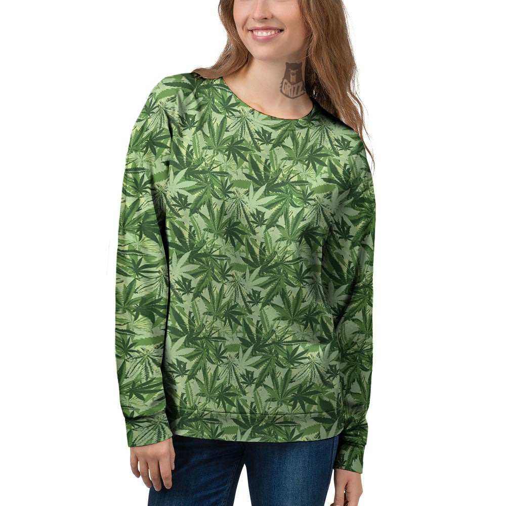 Hemp Leaf Print Pattern Women's Sweatshirt-grizzshop