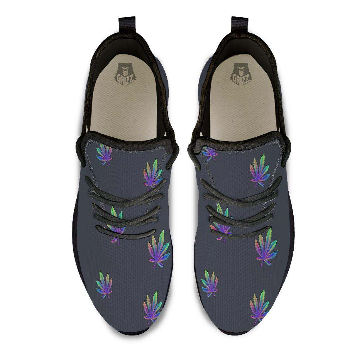 Hemp Leaves Reggae Trippy Print Pattern Black Athletic Shoes-grizzshop
