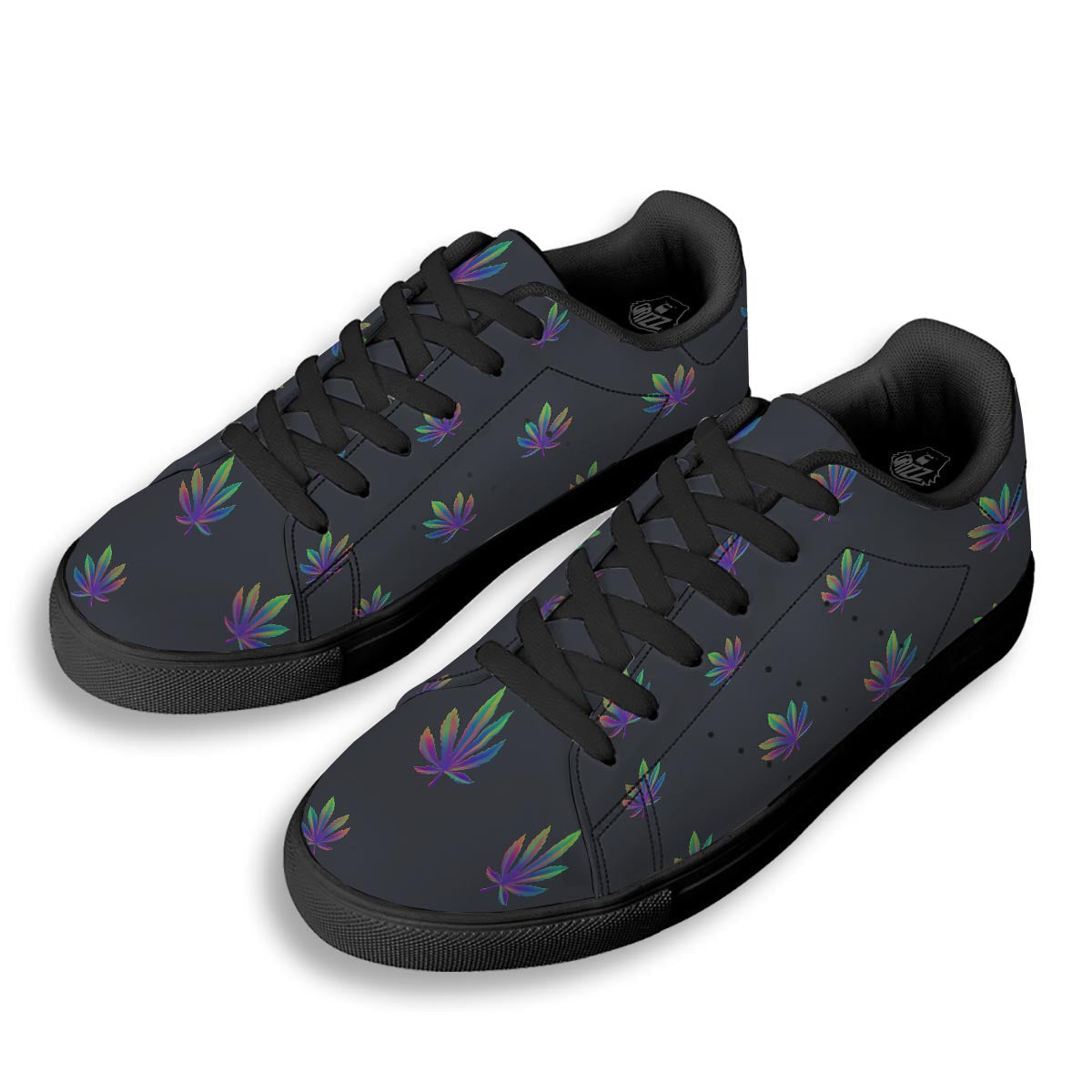 Hemp Leaves Reggae Trippy Print Pattern Black Low Top Sneakers-grizzshop