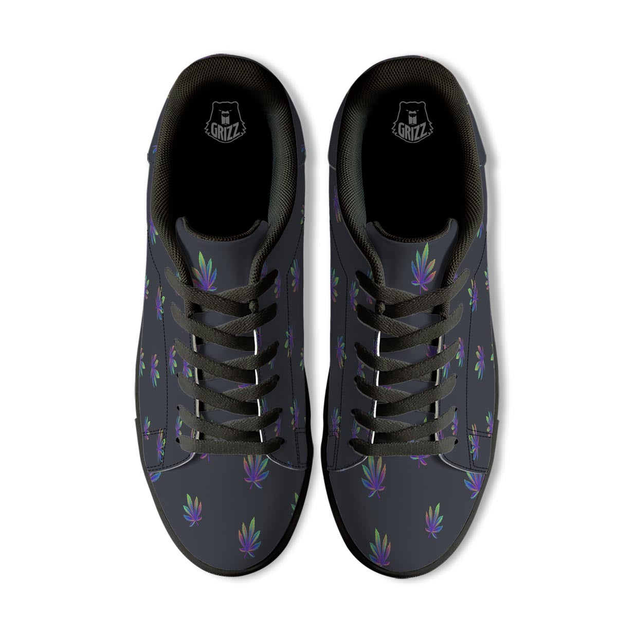 Hemp Leaves Reggae Trippy Print Pattern Black Low Top Sneakers-grizzshop