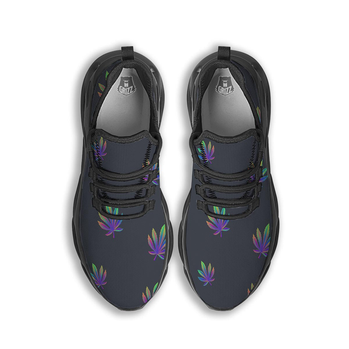 Hemp Leaves Reggae Trippy Print Pattern Black Running Shoes-grizzshop