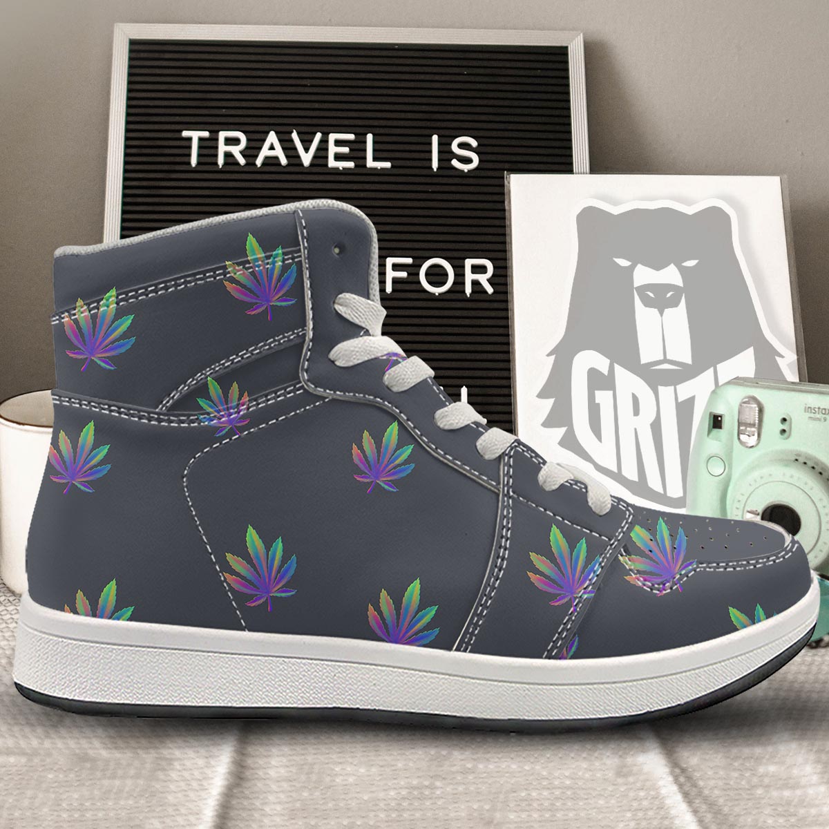 Hemp Leaves Reggae Trippy Print Pattern High Top Sneakers-grizzshop