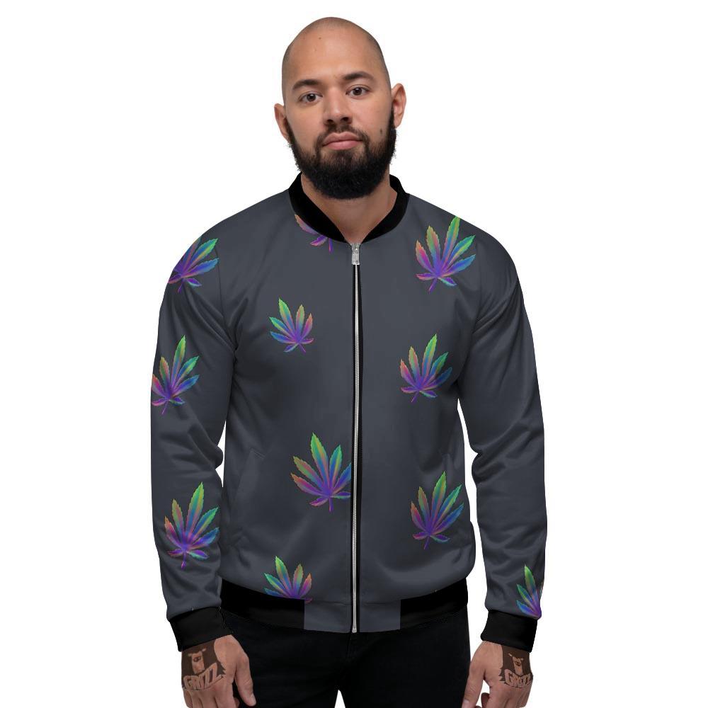 Hemp Leaves Reggae Trippy Print Pattern Men's Bomber Jacket-grizzshop