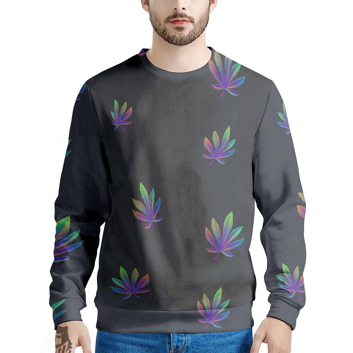 Hemp Leaves Reggae Trippy Print Pattern Men's Sweatshirt-grizzshop
