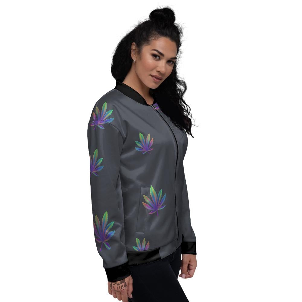Hemp Leaves Reggae Trippy Print Pattern Women's Bomber Jacket-grizzshop