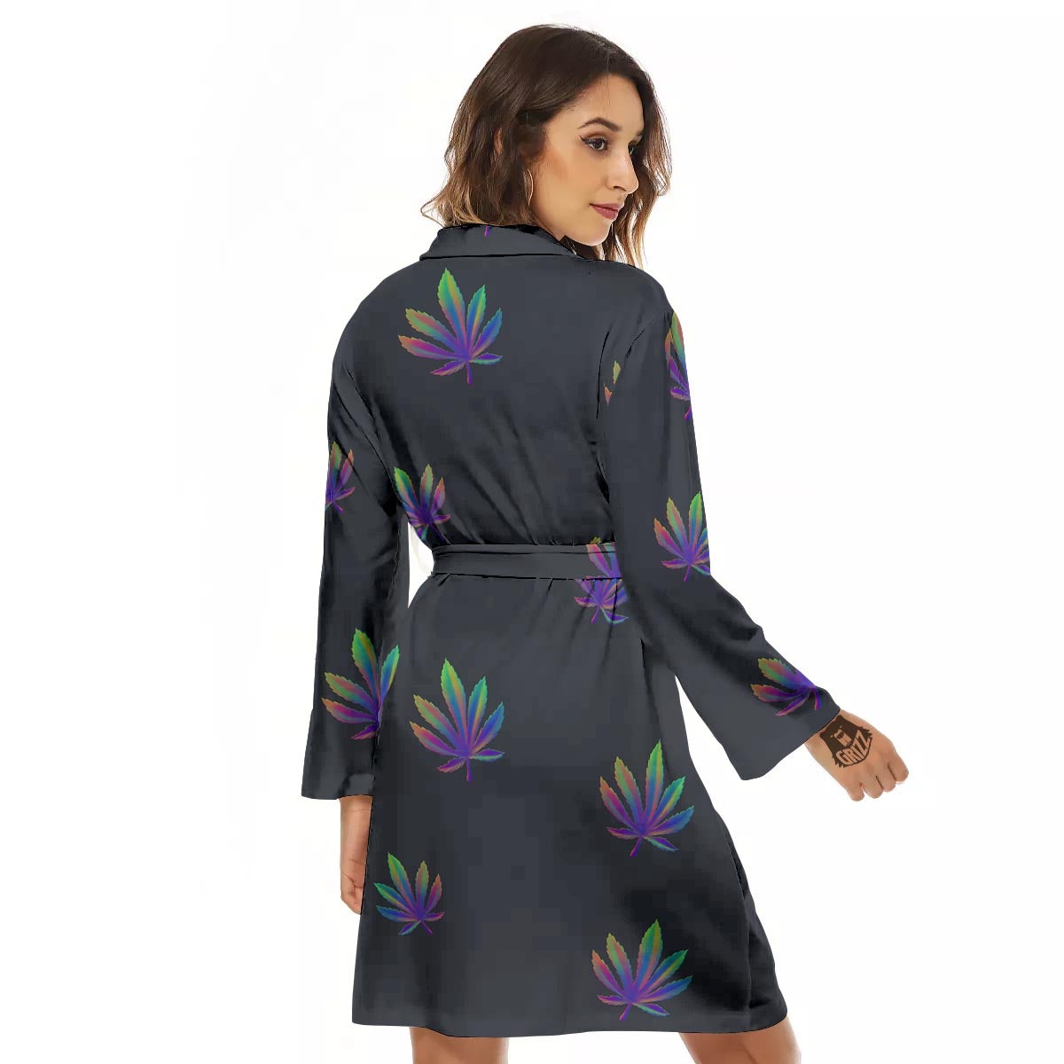 Hemp Leaves Reggae Trippy Print Pattern Women's Robe-grizzshop