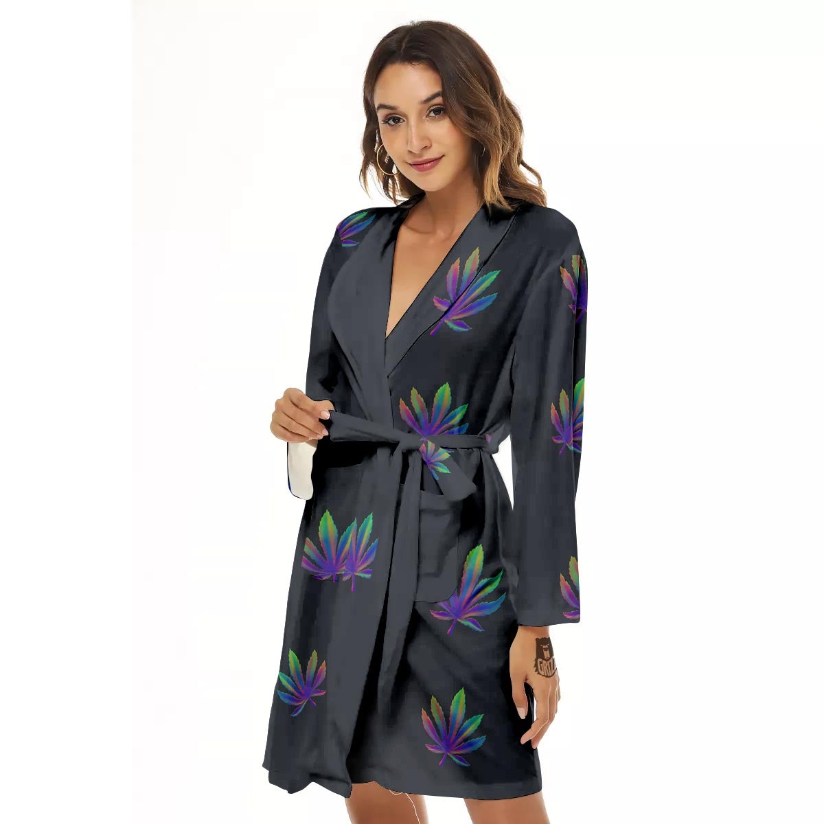 Hemp Leaves Reggae Trippy Print Pattern Women's Robe-grizzshop