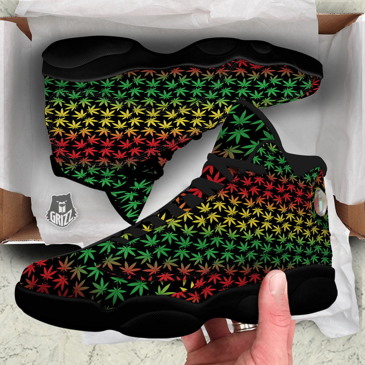 Hemp Rastafarian Print Pattern Black Basketball Shoes-grizzshop