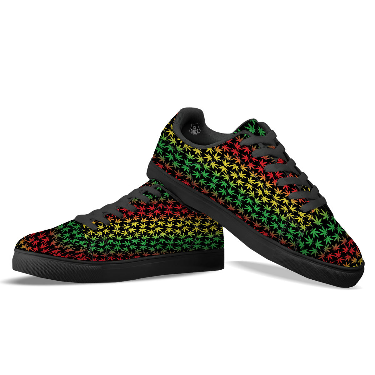 Hemp Rastafarian Print Pattern Black Low Top Sneakers-grizzshop