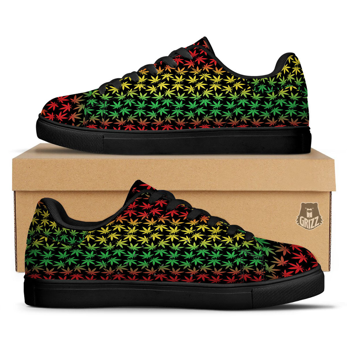 Hemp Rastafarian Print Pattern Black Low Top Sneakers-grizzshop