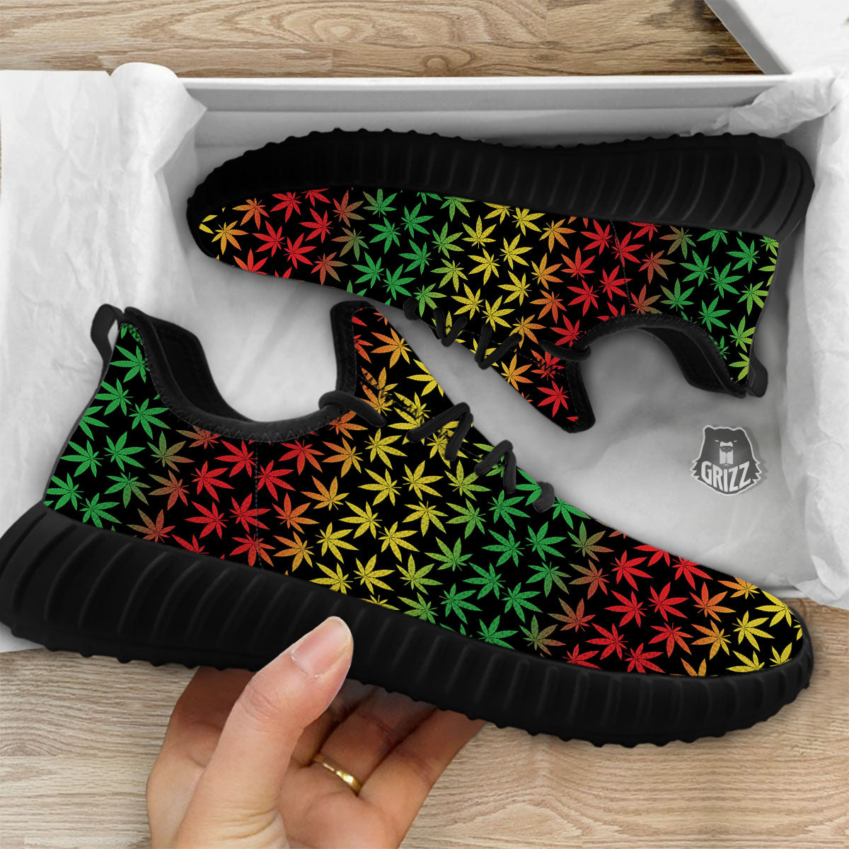 Hemp Rastafarian Print Pattern Black Walking Shoes-grizzshop