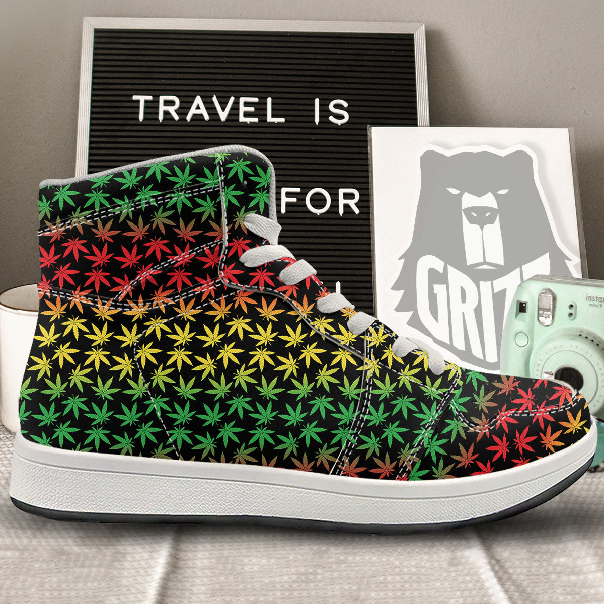 Hemp Rastafarian Print Pattern High Top Sneakers-grizzshop
