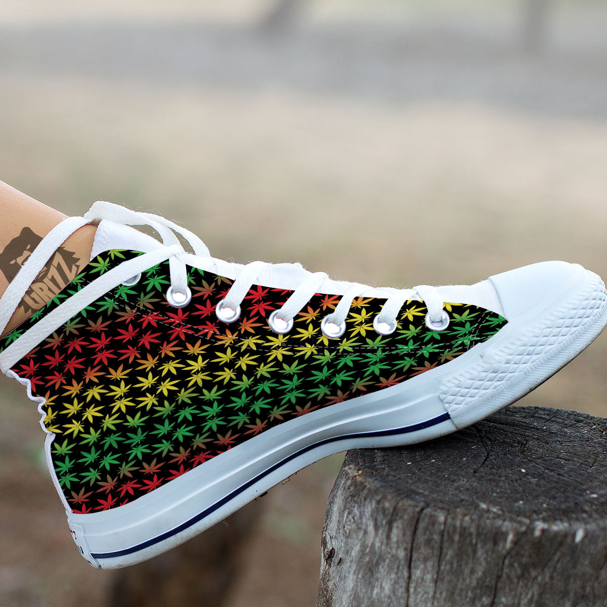Hemp Rastafarian Print Pattern White High Top Shoes-grizzshop