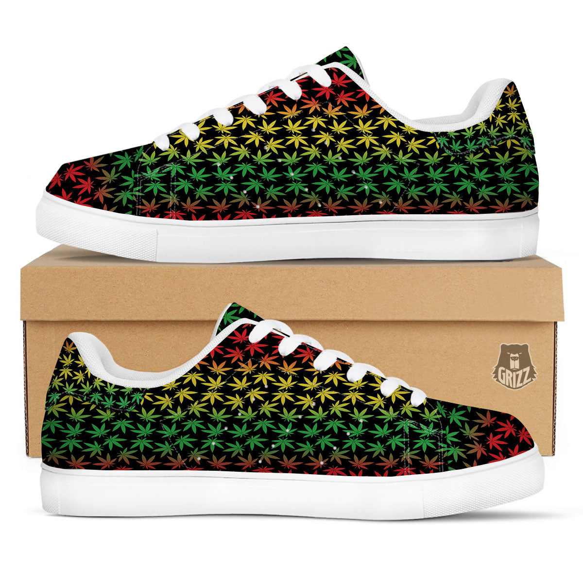 Hemp Rastafarian Print Pattern White Low Top Sneakers-grizzshop