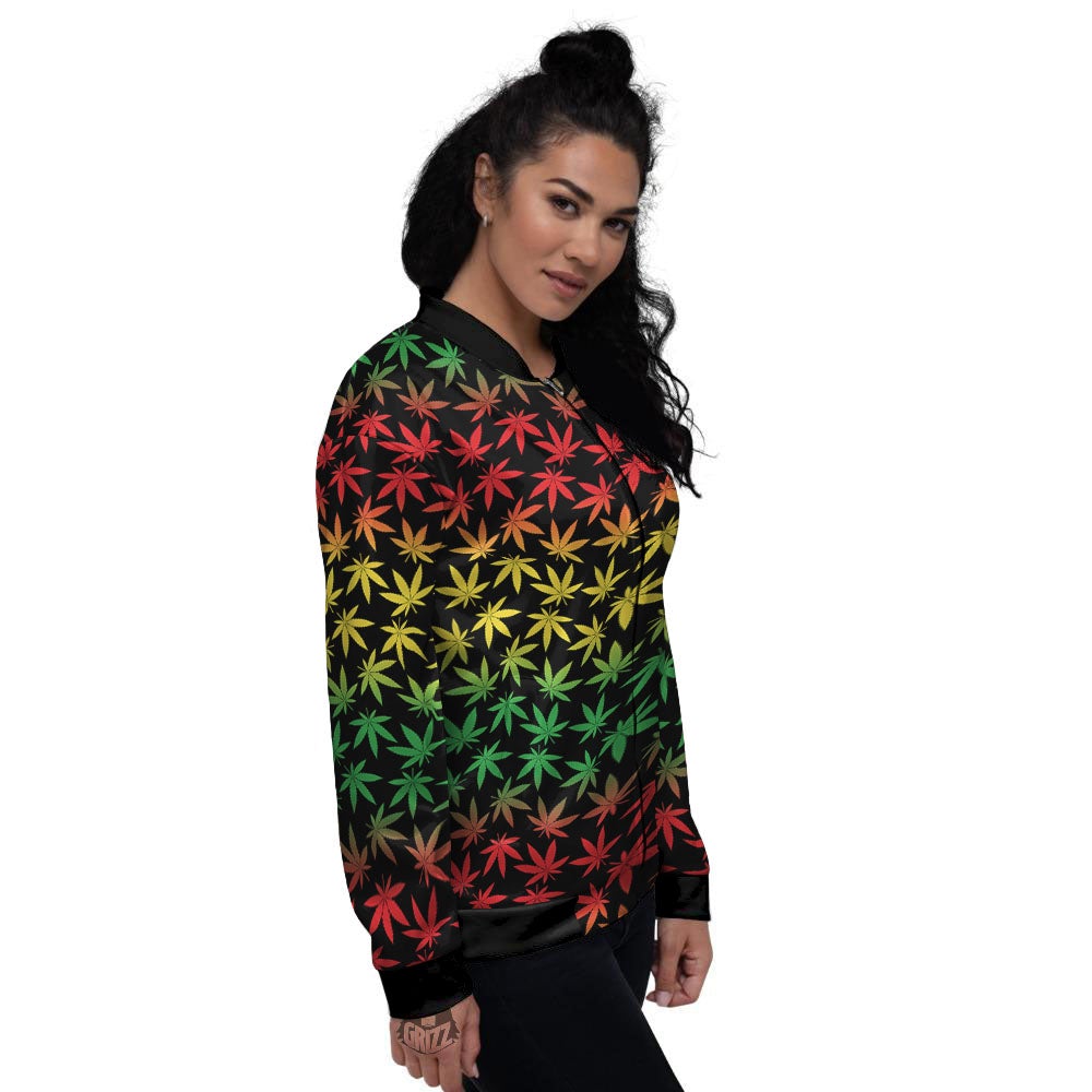 Hemp Rastafarian Print Pattern Women's Bomber Jacket-grizzshop