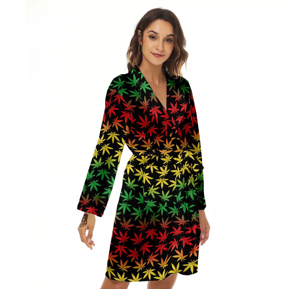 Hemp Rastafarian Print Pattern Women's Robe-grizzshop