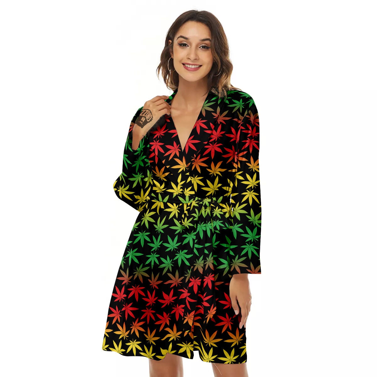 Hemp Rastafarian Print Pattern Women's Robe-grizzshop