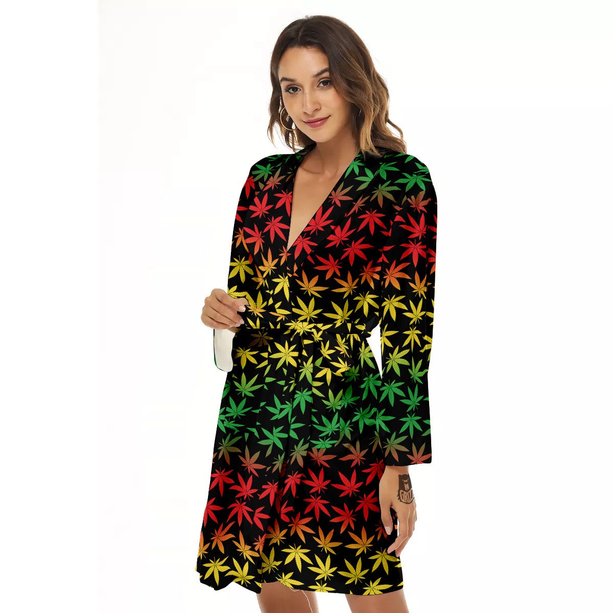 Hemp Rastafarian Print Pattern Women's Robe-grizzshop