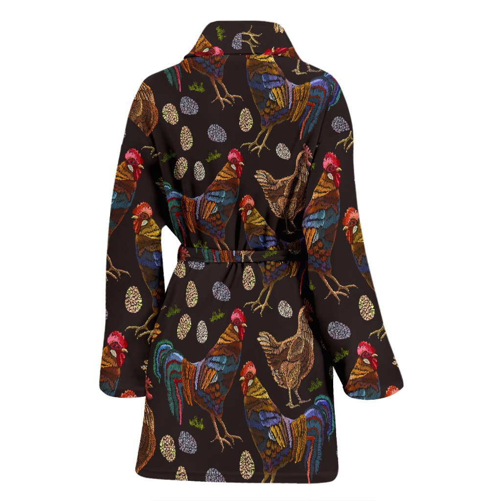 Hen Farm Chicken Eggs Pattern Print Women Long Robe-grizzshop