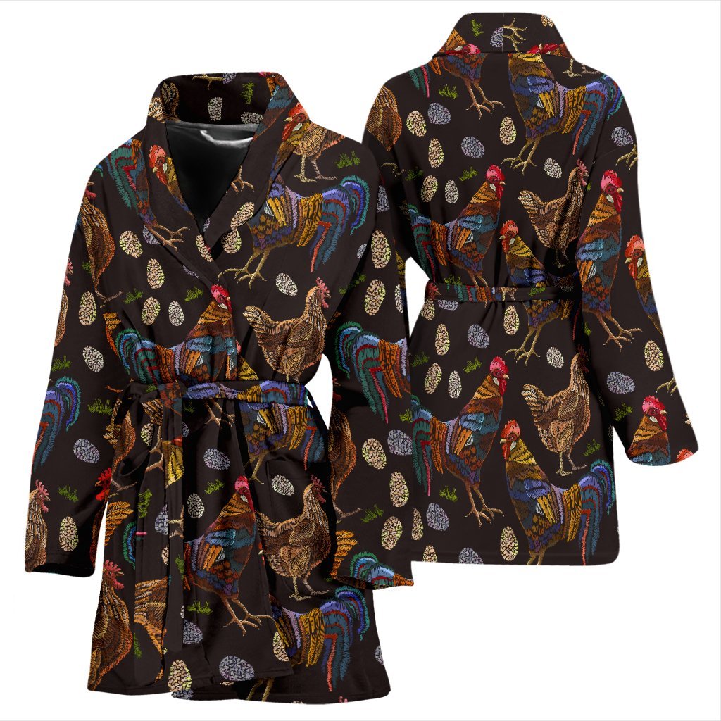 Hen Farm Chicken Eggs Pattern Print Women Long Robe-grizzshop