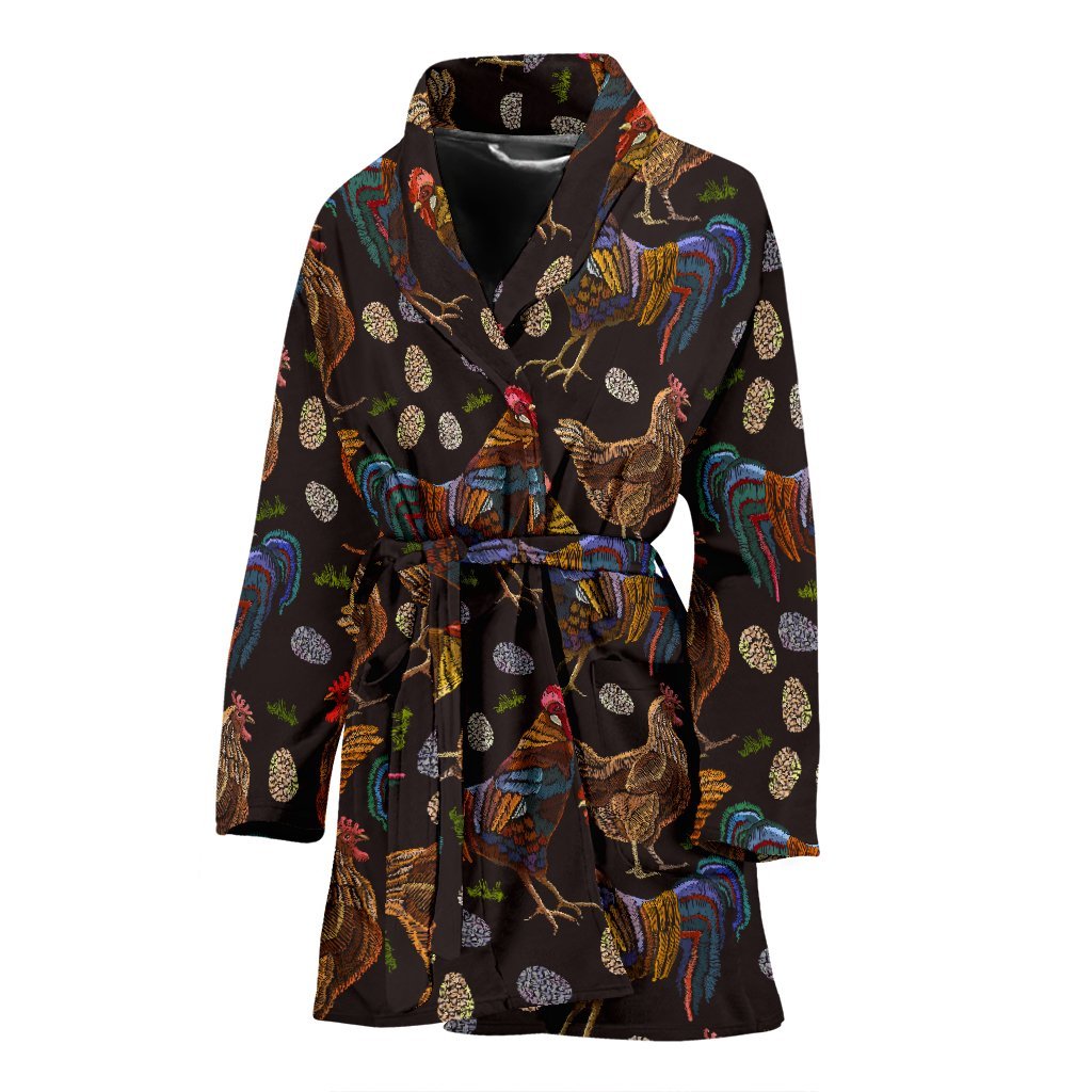 Hen Farm Chicken Eggs Pattern Print Women Long Robe-grizzshop