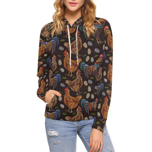 Hen Farm Chicken Eggs Pattern Print Women Pullover Hoodie-grizzshop