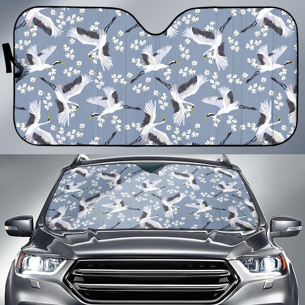 Heron Floral Pattern Print Car Sun Shade-grizzshop