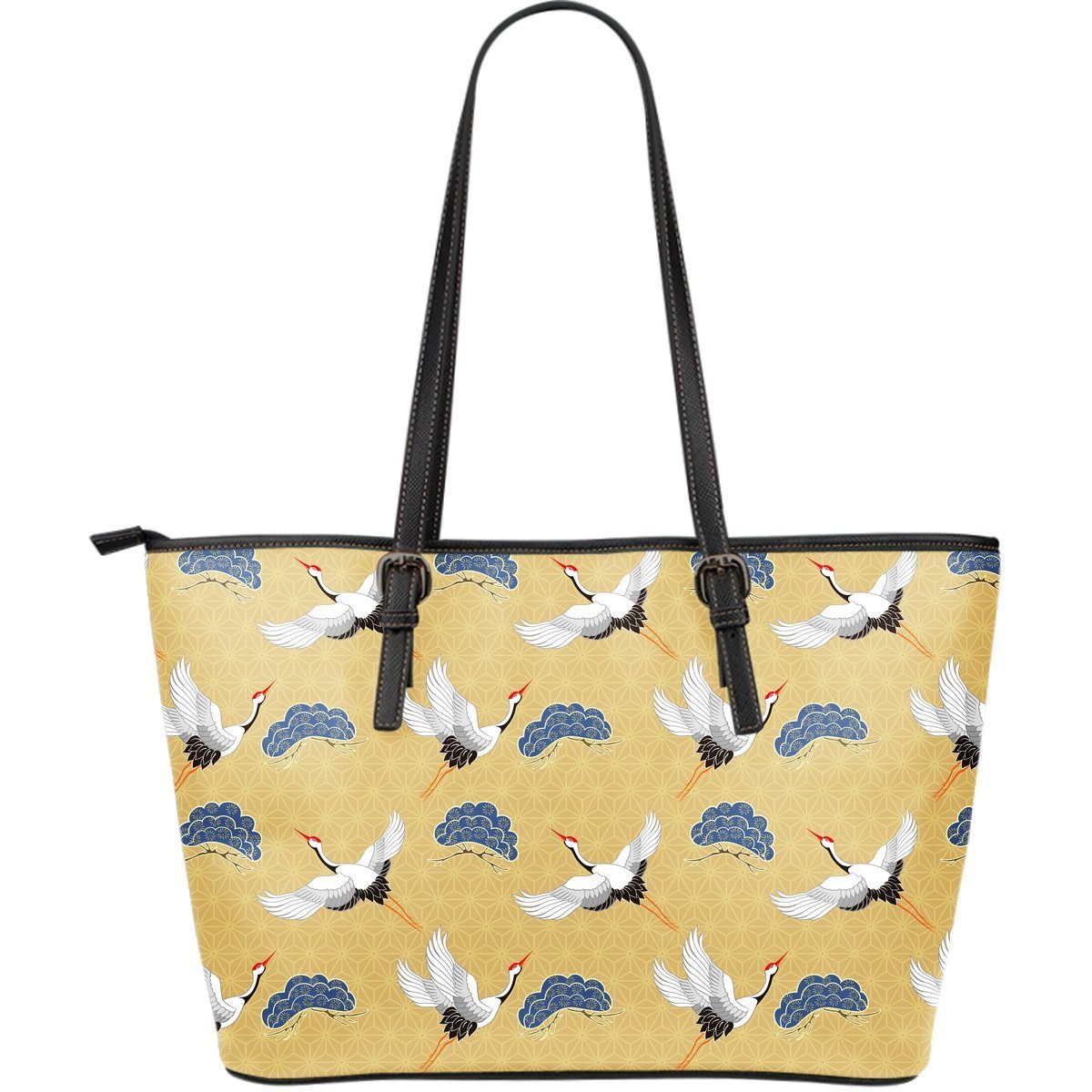 Heron Japanese Pattern Print Leather Tote Bag-grizzshop
