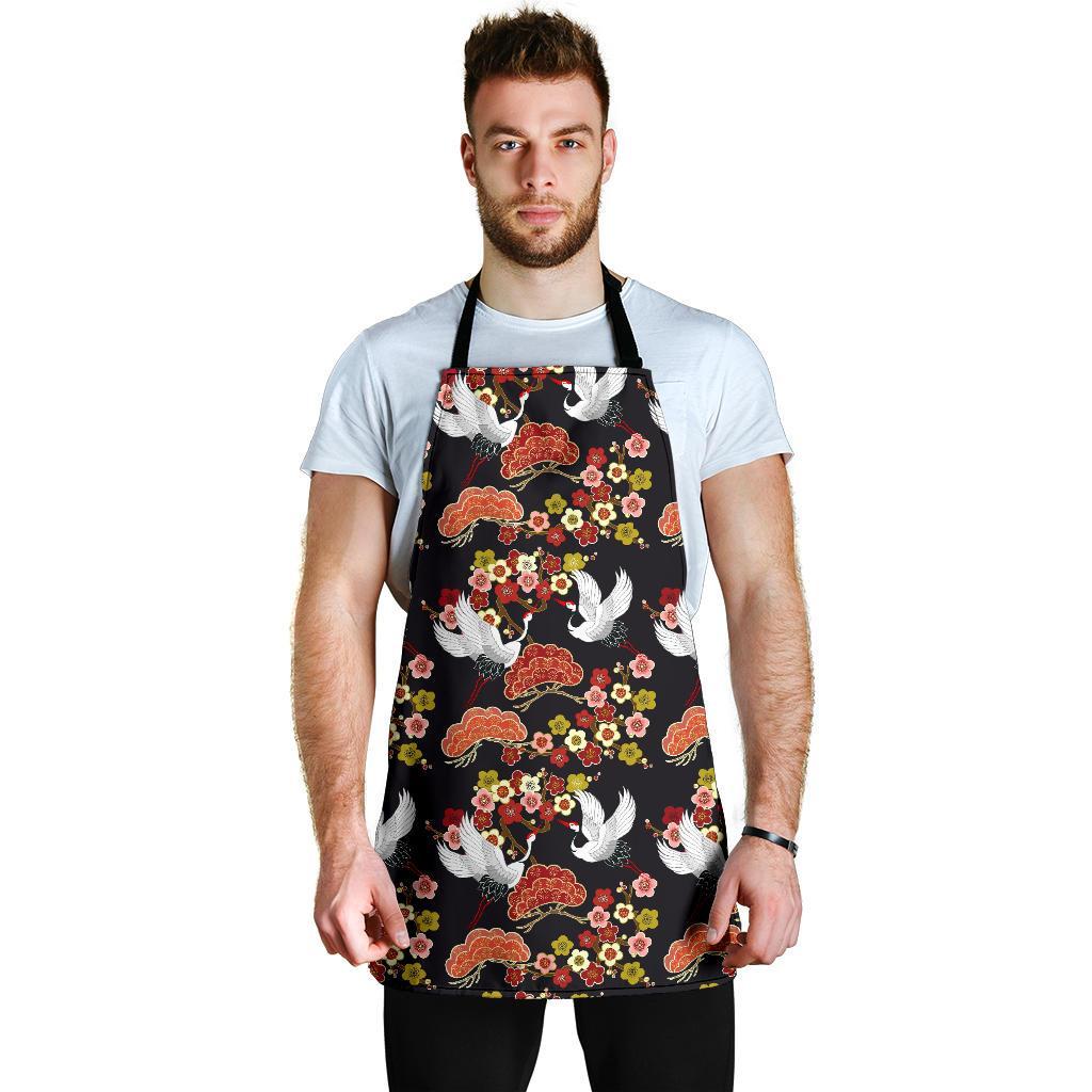 Heron Japanese Print Pattern Men's Apron-grizzshop
