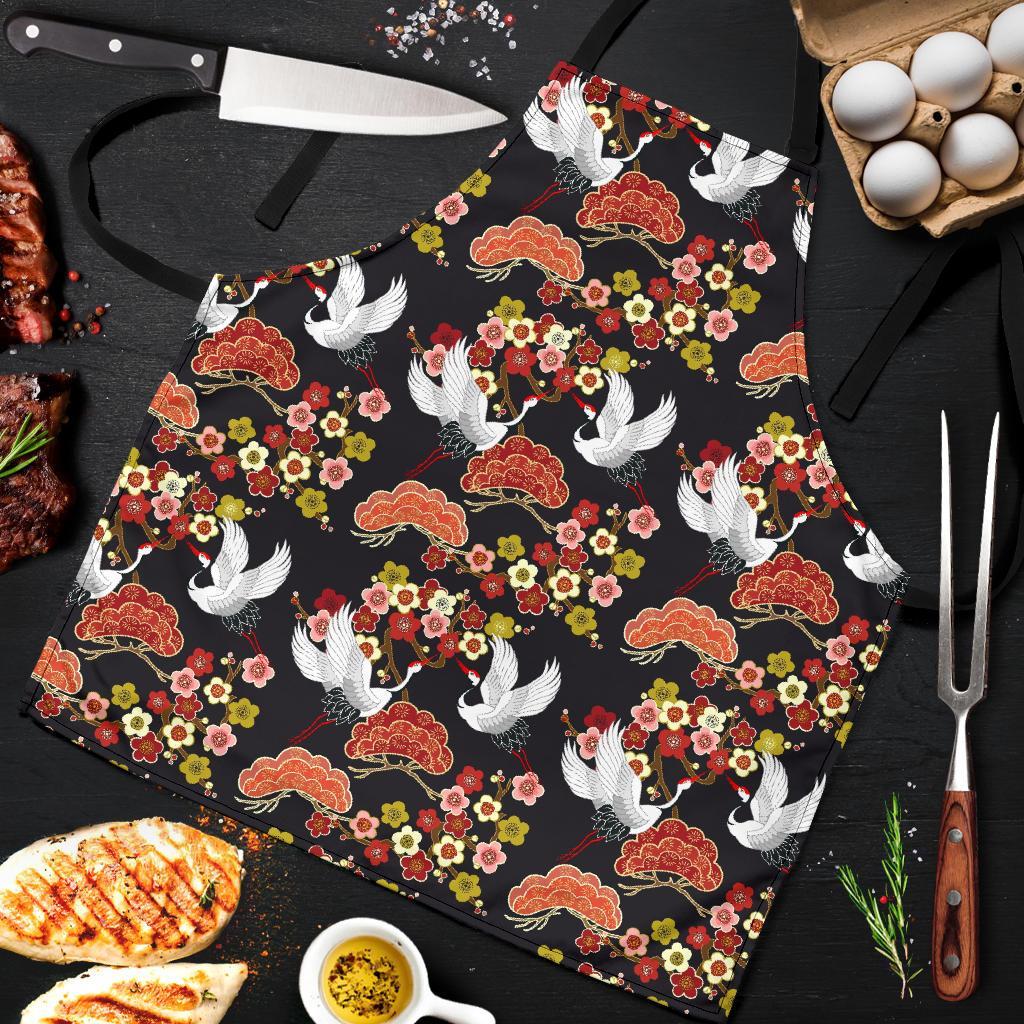 Heron Japanese Print Pattern Men's Apron-grizzshop