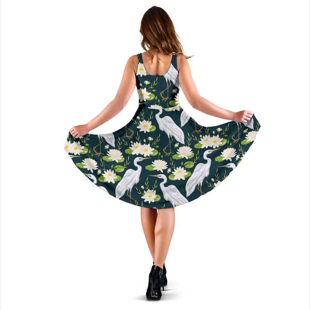 Heron Lotus Pattern Print Dress-grizzshop