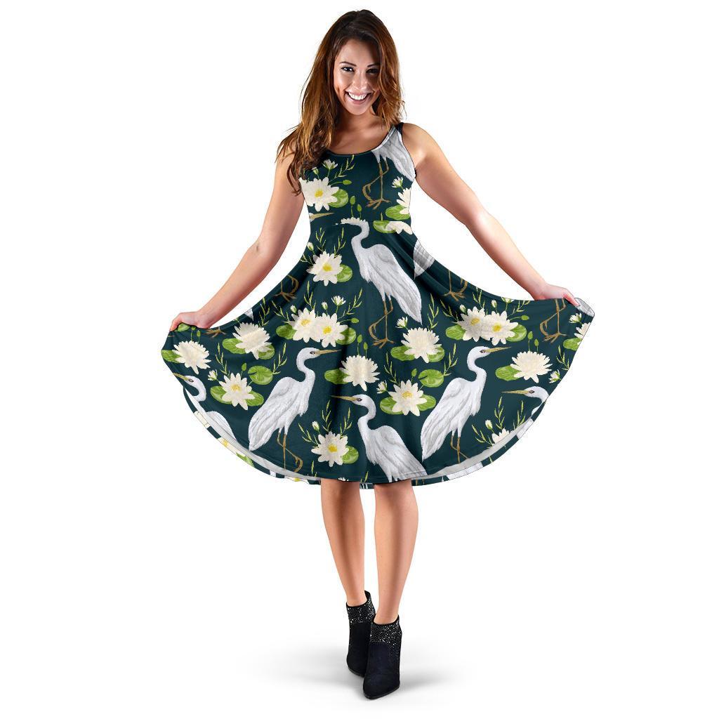 Heron Lotus Pattern Print Dress-grizzshop