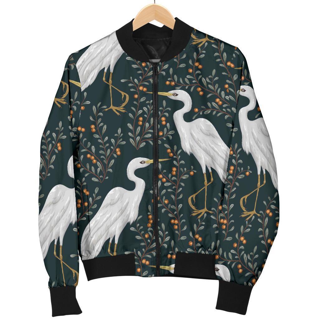 Heron Pattern Print Women Casual Bomber Jacket-grizzshop