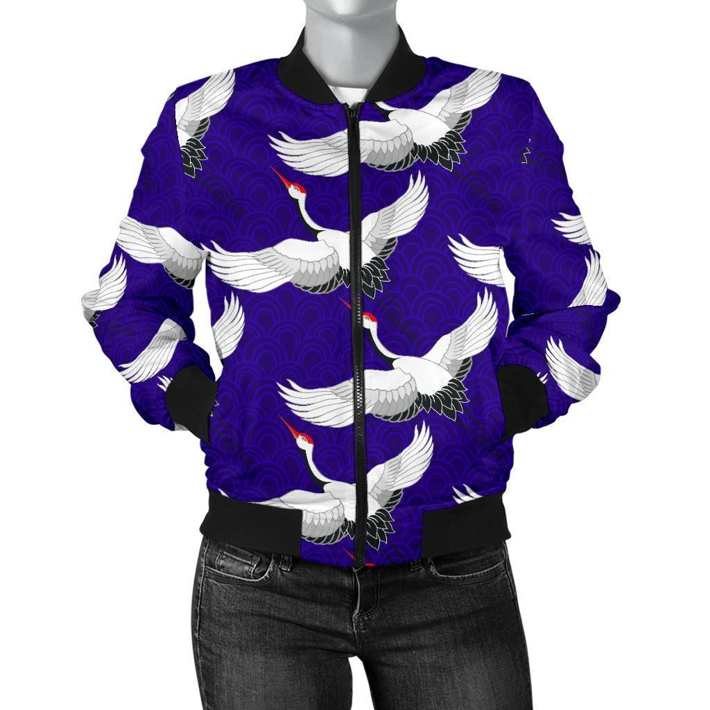 Heron Print Pattern Women Casual Bomber Jacket-grizzshop