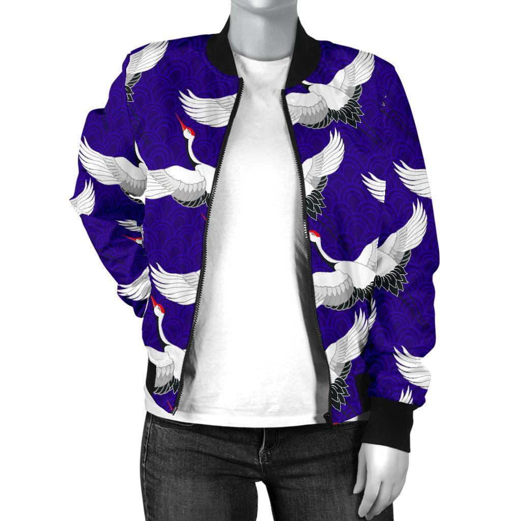 Heron Print Pattern Women Casual Bomber Jacket-grizzshop