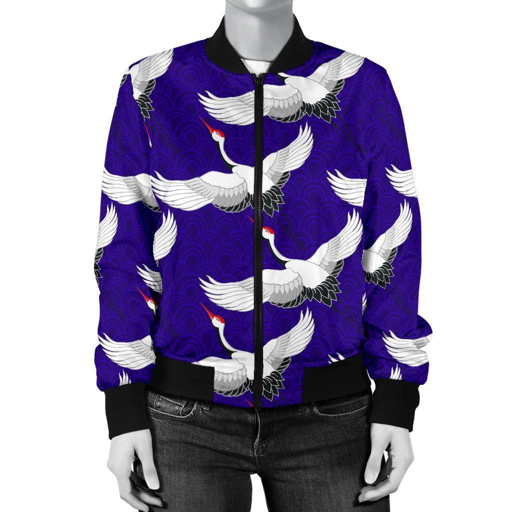 Heron Print Pattern Women Casual Bomber Jacket-grizzshop