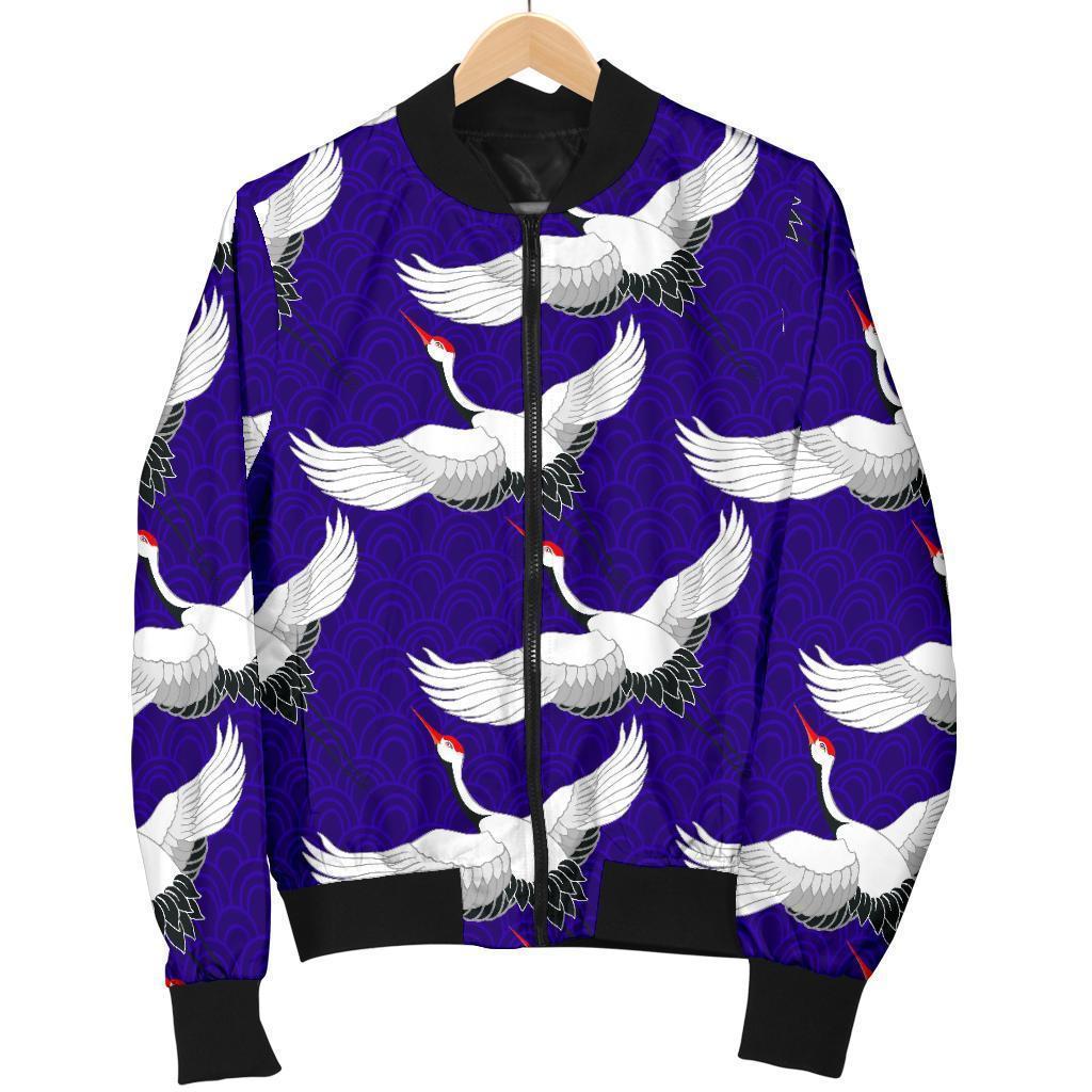Heron Print Pattern Women Casual Bomber Jacket-grizzshop