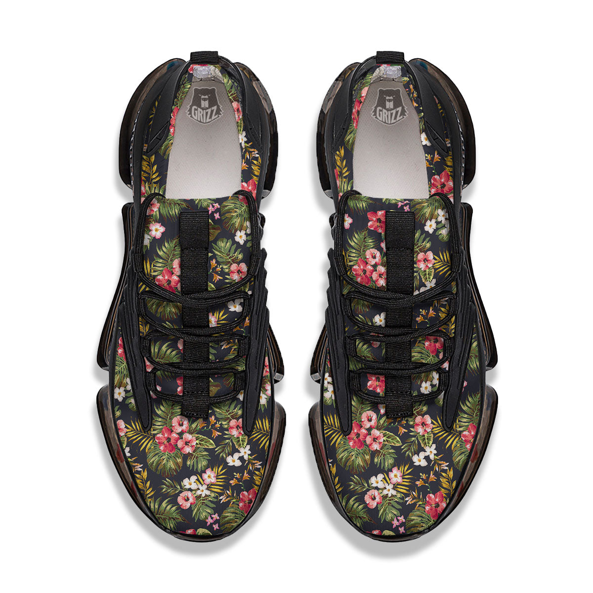 Hibiscus Blossom Tropical Print Pattern Black Gym Shoes-grizzshop