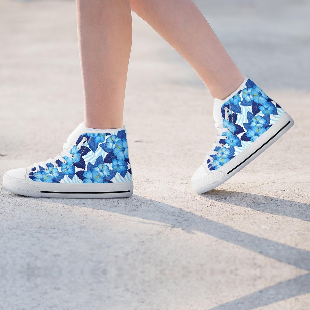 Hibiscus Blue Hawaiian Print Women's High Top Shoes-grizzshop