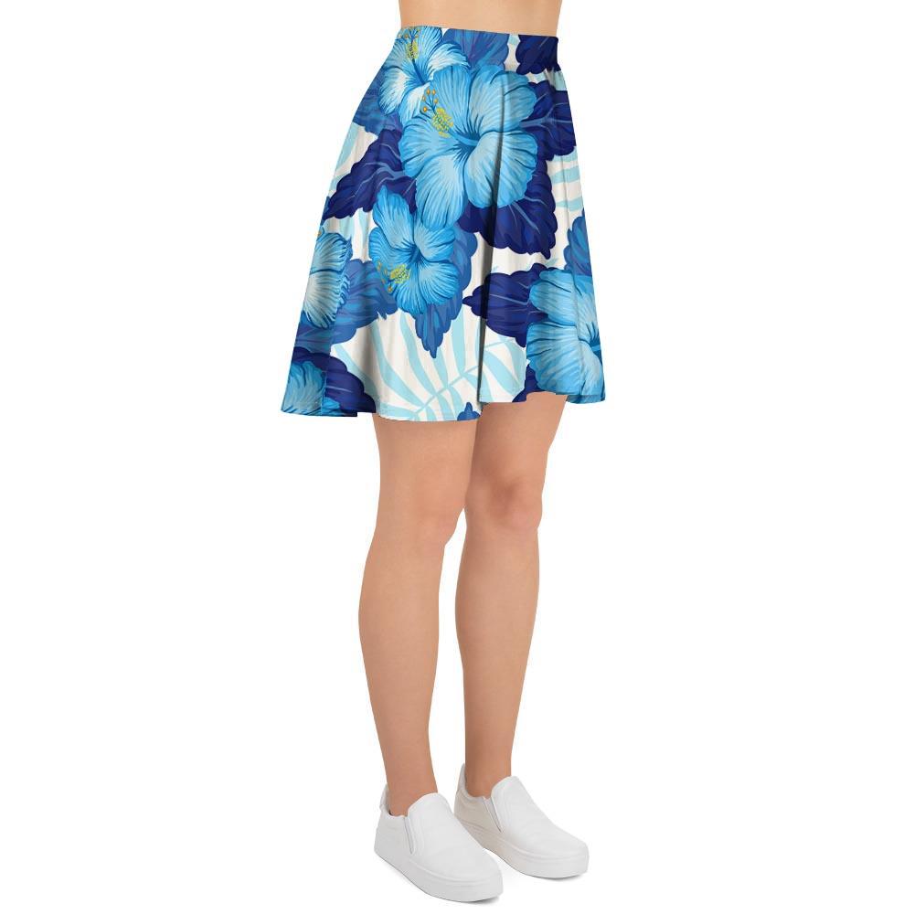 Hibiscus Blue Hawaiian Print Women's Skirt-grizzshop